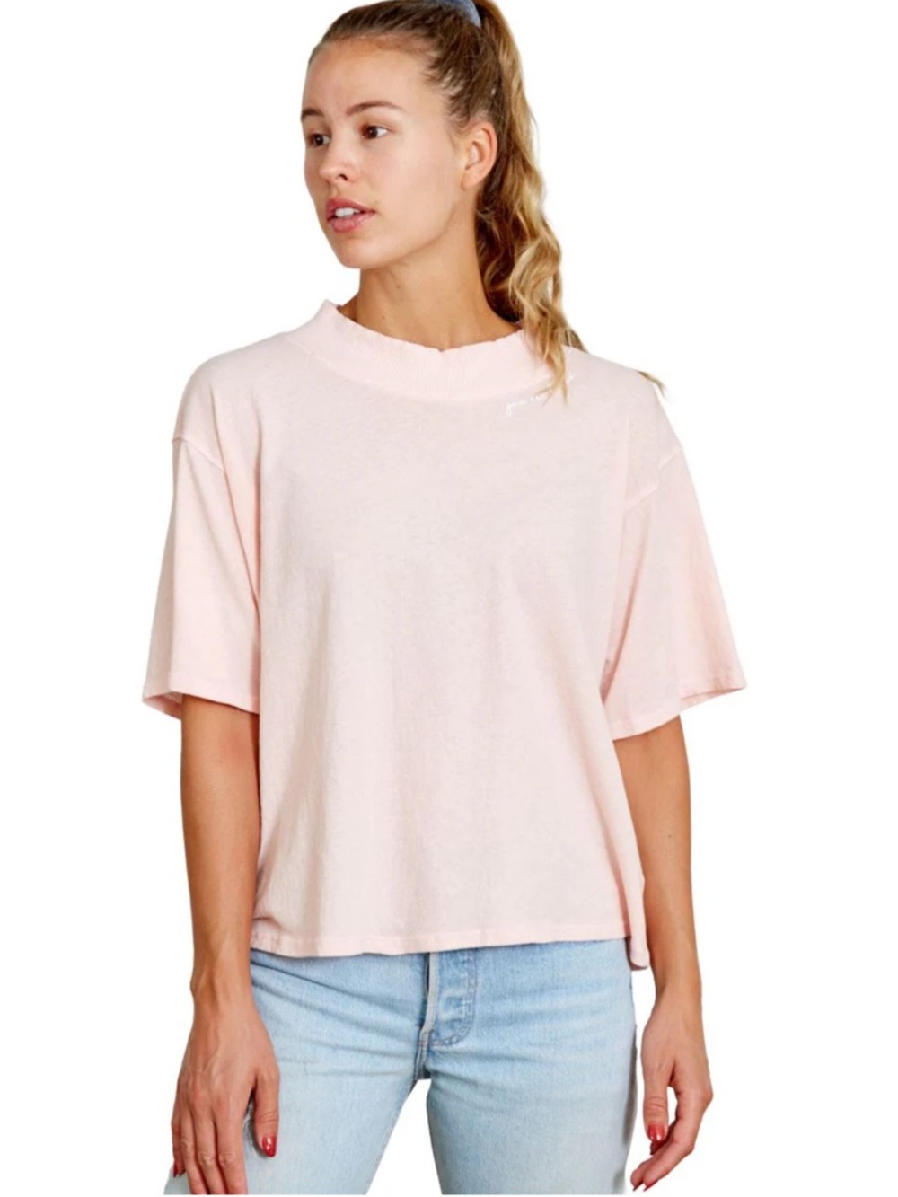 Good Hyouman Charlotte Mock Neck Tee- You Are Loved- Cloud Pink
